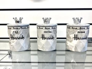 Harrods Tea Coffee Sugar Jar Grey Marble Storage Set Air Tight Canisters - Picture 1 of 6