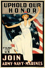 Uphold Your Honor Join Us Army Navy Marines Vintage Ww Poster 12X18