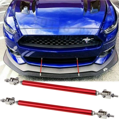 2X Red Adjustable Front Bumper Lip Splitter Spoiler Strut Rod Tie Support Bar - Image 1 of 4