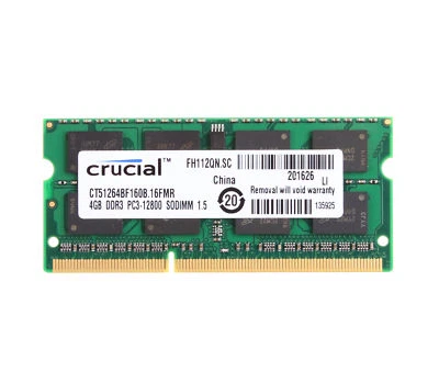 4 GB Crucial 4GB PC3-12800S DDR3-1600MHz PC3-12800 204PIN SODIMM Laptop RAM 4 G - Image 1 of 4