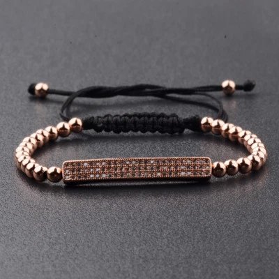 Pulseras Micro Pave 2019 con cuentas de circonita cúbica trenzadas doradas cuentas negras de 4 mm Foto 1 de 4