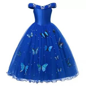 Abiti Principessa Cenerentola Ragazze Bambini Perline Farfalla Costume Festa di Compleanno - Foto 1 di 9