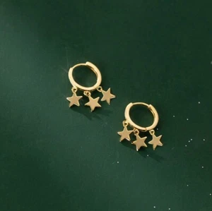 18K Gold Plated 16mm Hoop Stars Charm 8mm Huggies Earrings - Picture 1 of 2