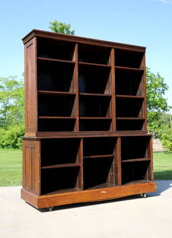 Antique Mercantile Store Display Cabinet Oak wood apothecary shelving Cover