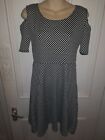 One Touch Black White Polka Dot Cold Shoulder Fit And Flare Dress Size XL