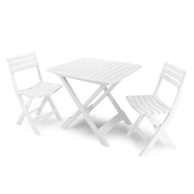3 Piece Folding Table Chair Set Weatherproof Outdoor BBQ Garden Camping Bistro - Image 1 of 4