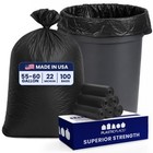 Plasticplace 55-60 Gallon High Density Trash Bags, Black, 22 Microns, 100 Count