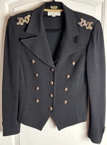 St John Collection Embellished Black Knit Blazer XX Gold Button Shoulders Size 8 - Picture 1 of 9