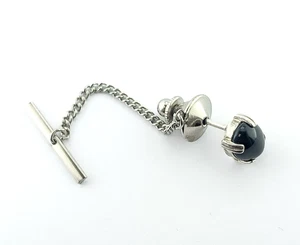 Pin de corbata de plata de ley de ónix negro ovalado de 10 X 8 mm - Imagen 1 de 2