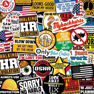 173 PCS Funny Hard Hat Stickers Waterproof Blue Collar Decals Pack Laptop Helmet - Image 1 of 4