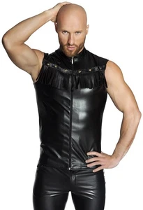 Noir Handmade - Extravagante Wetlook Weste mit Fransen schwarz - S-3XL - Picture 1 of 2