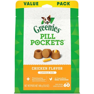 Bolsillos para pastillas Greenies para perros 60ct | Tamaño cápsula grande | Sabor pollo Foto 1 de 2