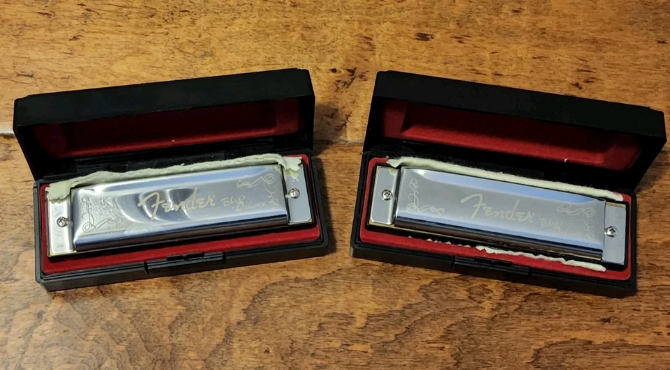 Lote de 2 Fender Blues Deluxe Estuche de Armónica Diatónica de 10 Agujeros Llave de Música A & C Foto 1 de 4