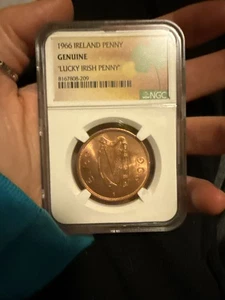 1966 Ireland Penny Lucky Irish Coin NGC Encapsulated Clover - Picture 1 of 3