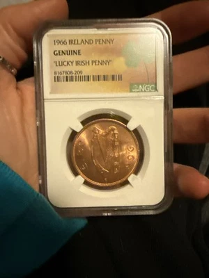 1966 Ireland Penny Lucky Irish Coin NGC Encapsulated Clover - Image 1 of 3