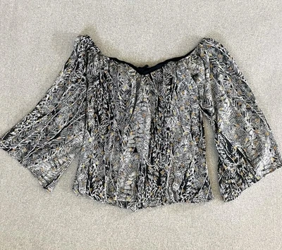 Vtg Sky Off Shoulder Blouse Womens Small Black Gold Metallic Underwire Crop - Image 1 of 4