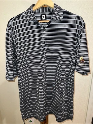 FootJoy Golf Polo Shirt Mens Large Striped Bali Hai Club Logo Performance - Image 1 of 4