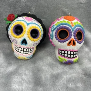Hallmark Day Of Dead Sugar Skull Ornaments Lot Of 2 Halloween - Picture 1 of 4