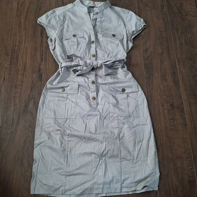H&M Short Sleeve Safari Dress + Belt - Womens Size 12 - Khaki - Image 1 of 4