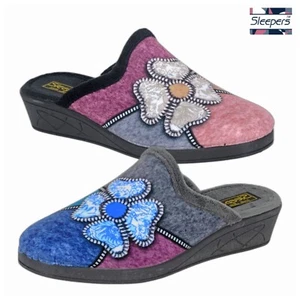 Damas Gris KIMBERLY Flor Borde Mula Pantuflas Terciopelo Calcetín - Imagen 1 de 7