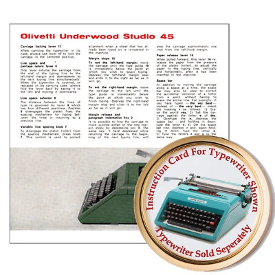 Tarjeta de instrucciones para máquina de escribir Olivetti Studio 45 guía del propietario instrucciones del usuario Foto 1 de 4
