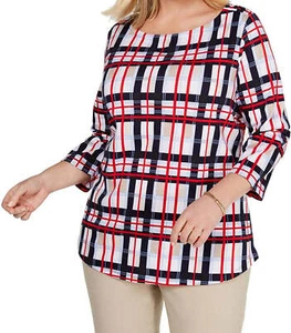 Charter Club Womens Plus Size Cotton Plaid Boat Neck Top Size 2X - Picture 1 of 6