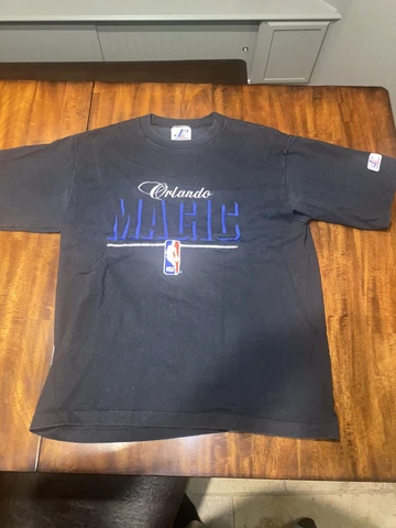 Vintage 90s Orlando Magic Logo Athletic NBA L Black Embroidered T-Shirt Heavy Cover