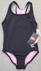 TYR Swimsuit Girls S Black Cheeky Coverage Racerback Durafast Lite Ella Maxfit - Picture 1 of 7