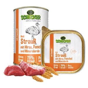 Schecker Hundemenü - 75% Strauß mit Hirse, Fenchel - glutenfrei - 12 x 200 g - Bild 1 von 5
