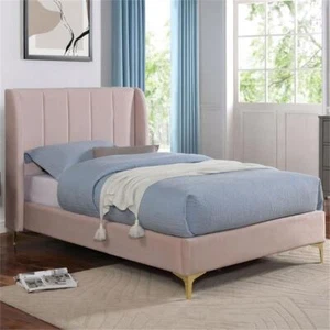 Pemberly Row Contemporary Fabric Wingback Twin Bed in Light Pink - Picture 1 of 3