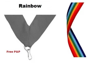 25x ARCO IRIS MULTICOLOR MEDALLA ORGULLO CINTAS CORDONES Y CLIP 22mm PACK TEJIDO NHS - Imagen 1 de 2