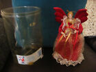 TRUE VINTAGE CHRISTMAS ANGEL TREE TOPPER CHRISTMAS FAIRY CHINA HEAD RED GOLD 