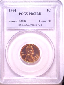 1964 PCGS PR69RD Proof Lincoln Memorial Cent - Old Blue Holder - Spot Free - Picture 1 of 2