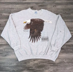 90s American Bald Eagle NWF Graphic Crewneck Sweatshirt Size L/XL 1991 - Picture 1 of 13