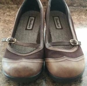 Skechers Bikers Brown Leather Open Peep Toe Slip On Shoes Women's 8 - Picture 1 of 9