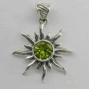 Genuine and Natural, Green Sun PERIDOT Pendant - 925 STERLING SILVER #50e - Picture 1 of 4