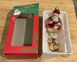 Vintage Taiwan Blown Glass Golfing Santa Christmas Ornament W/Box EUC - Picture 1 of 2