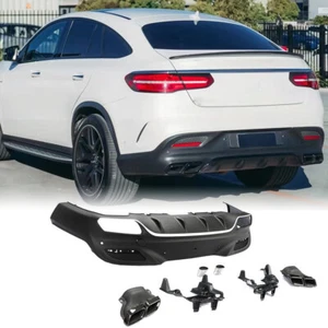 For Benz GLE Coupe X292 2015-2019 Black Rear Bumper Diffuser Lip W/ Exhaust Tips - Foto 1 di 12