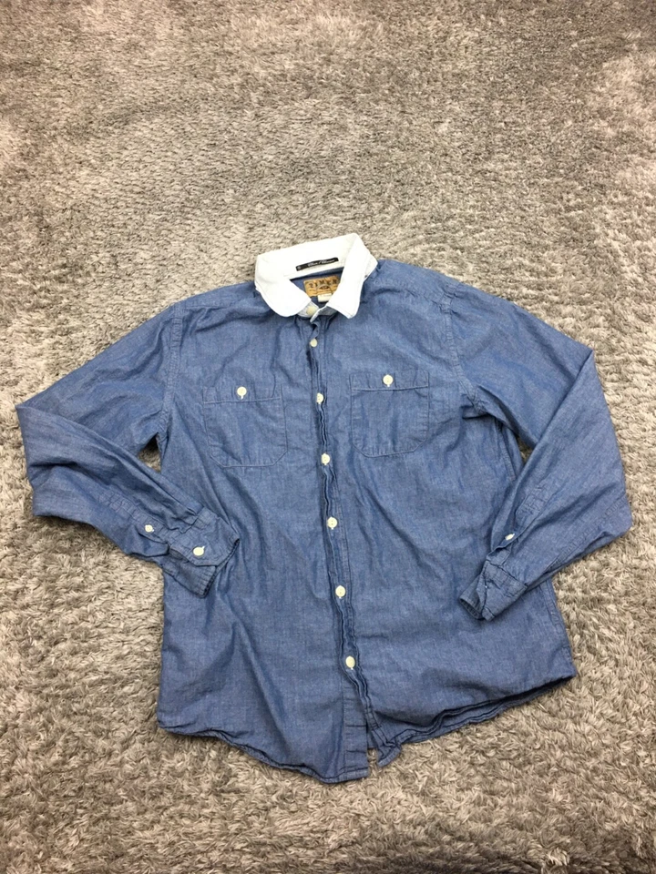 Camisa vaquera 21 con botones para hombre talla pequeña azul blanco cuello manga larga 21 Foto 1 de 4