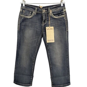 L.A. Idol Womens cropped Jeans With Rhinestone Embellished Pockets Size 7 W30 - Picture 1 of 16