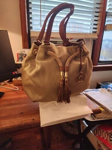 Large Michael Kors Handbag/Gold Accent Grommets/Drawstring/ Tassel In Cord/ - Picture 1 of 7