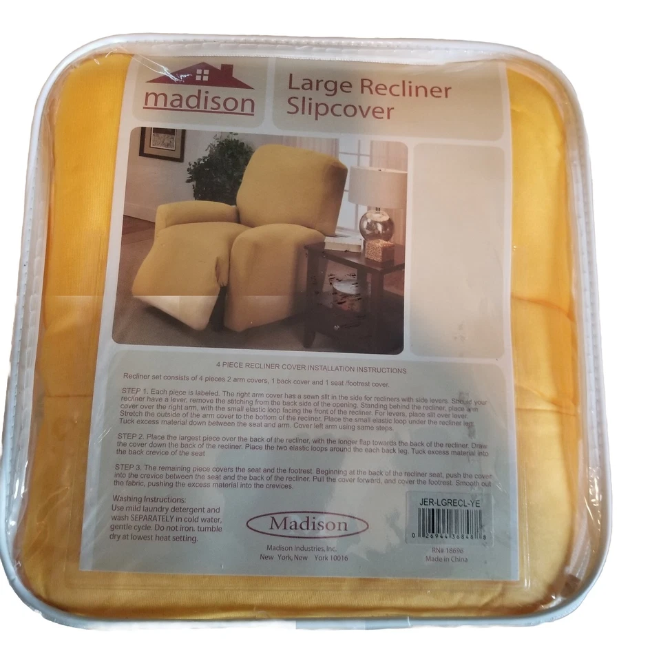 Jersey Madison Grande Reclinable Slipcover Amarillo Elástico Para Ajustar Nuevo En Paquete  Foto 1 de 3