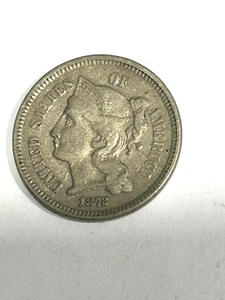 1872 Philadelphia Mint Three Cent Nickel Coin - Picture 1 of 2