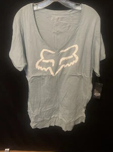 Fox Racing Women's Teal V-Neck Short Sleeve Tee Shirt Woman Casual Wear Summer - Picture 1 of 5