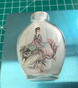 Antique/vintage Chinese Inside Painted Glass Snuff Bottle/no stopper - Picture 1 of 7