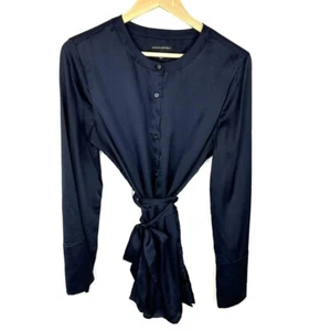 Banana Republic Navy Collarless Button Up Tunic Bell Sleeves SIZE M TALL - Picture 1 of 7