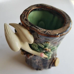 Studio Pottery Chinese majolica stork brush pot vase pot bird barbotine glaze - Picture 1 of 20