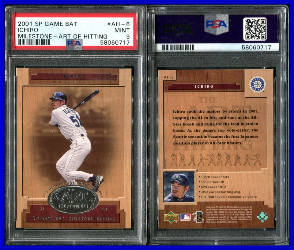 PSA 9 2001 SP Game Bat Milestone Art of Hitting #AH6 Ichiro Suzuki RC POP30 - Image 1 of 1