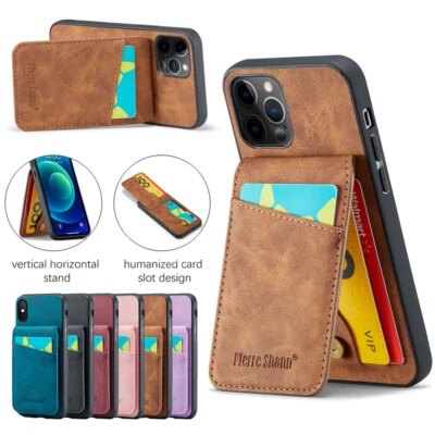 Slim Leather Case Flip Card Back Cover for iPhone 17/16e/15/14/13/12/11 XR SE 8 - Image 1 of 4