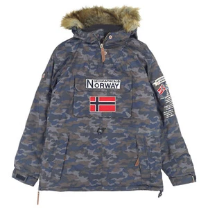 Geographical Norway Men Parka Jacket Anorak Blue Camouflage Eq6 Size L - Picture 1 of 12
